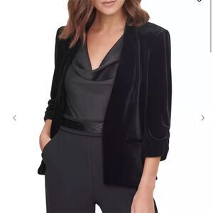 Eliza J Velvet Blazer Jacket Womens XL Black 3/4 Sleeve